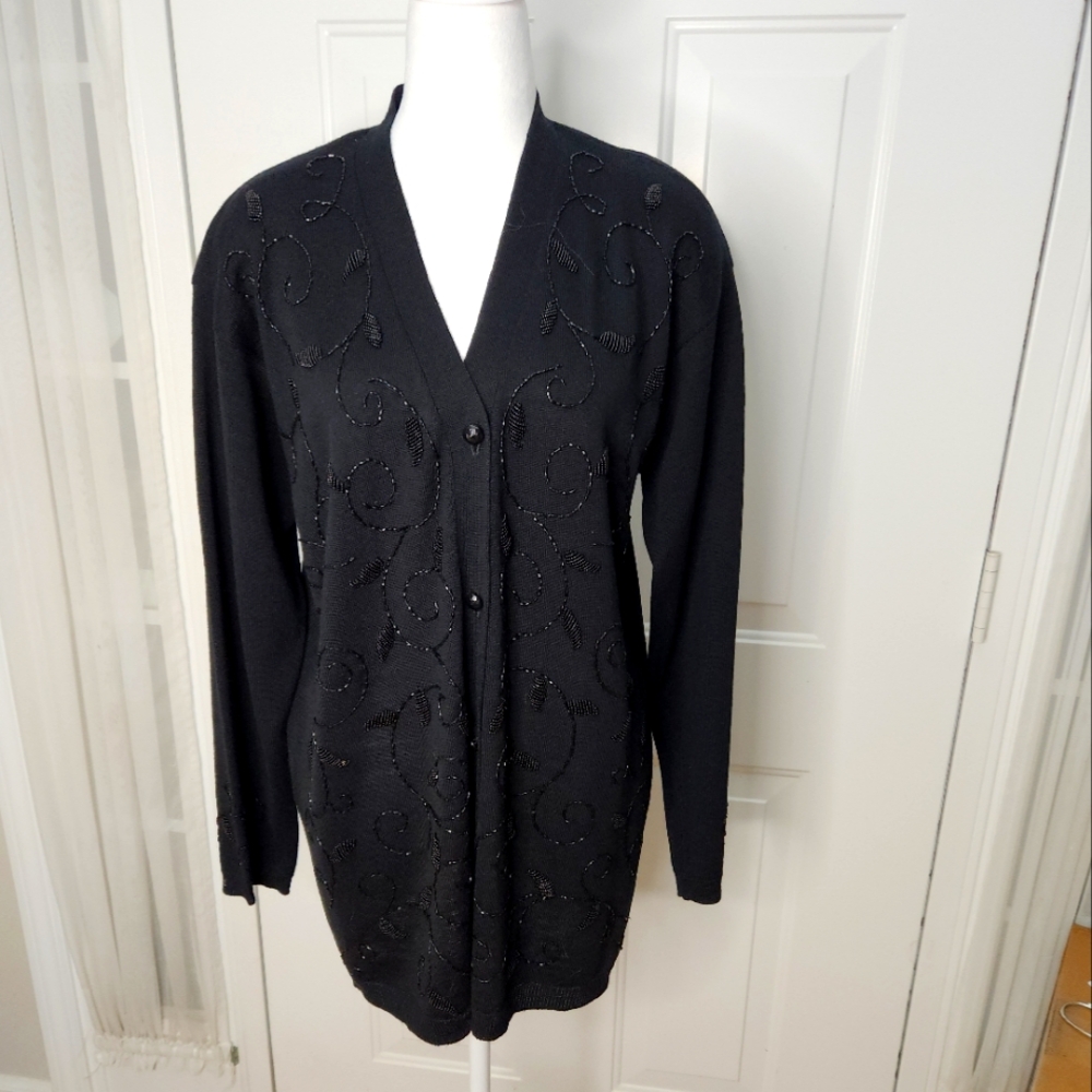 Liz Claiborne Black Beaded Cardigan‎  Size Medium